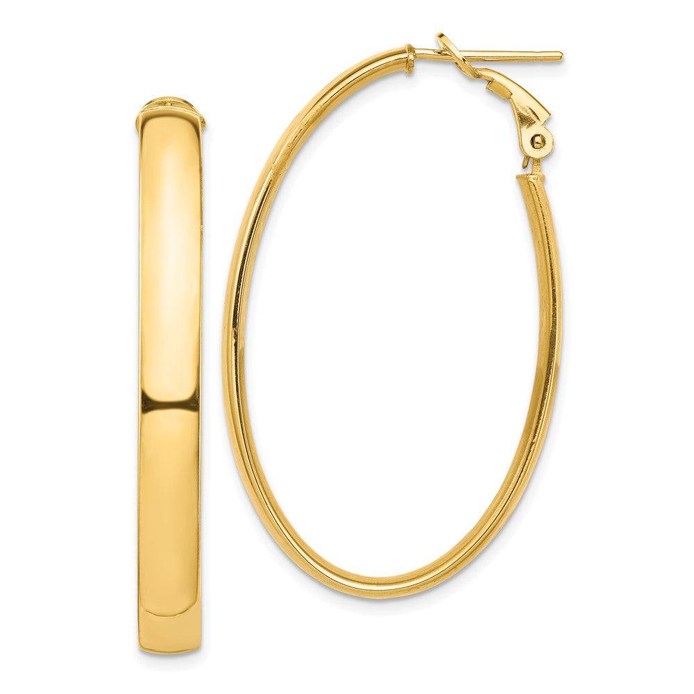 14k High Polished 5mm Oval Omega Back Hoop Earrings - 2
