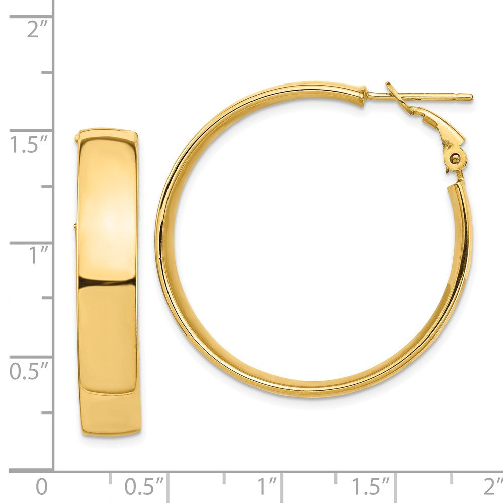 14k High Polished 7mm Omega Back Hoop Earrings