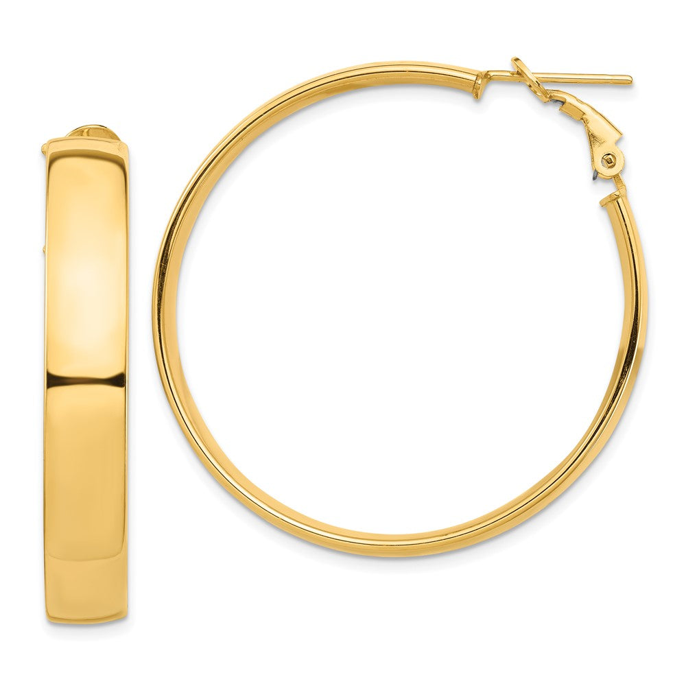 14k High Polished 7mm Omega Back Hoop Earrings - 3