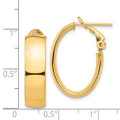 14k High Polished 7mm Omega Back Oval Hoop Earrings - 2