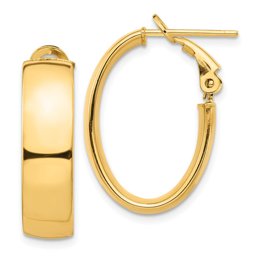14k High Polished 7mm Omega Back Oval Hoop Earrings - 2