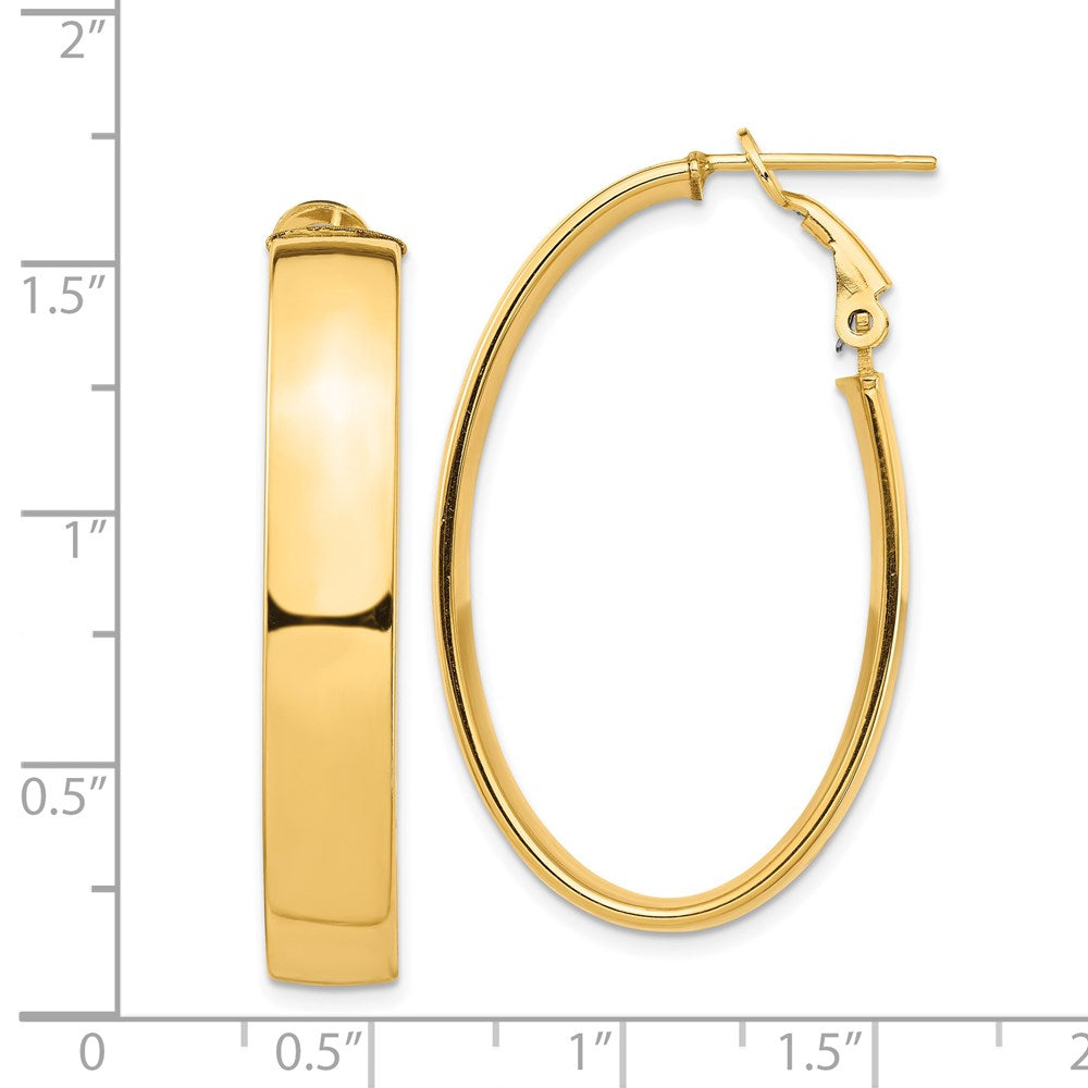 14k High Polished 7mm Omega Back Oval Hoop Earrings