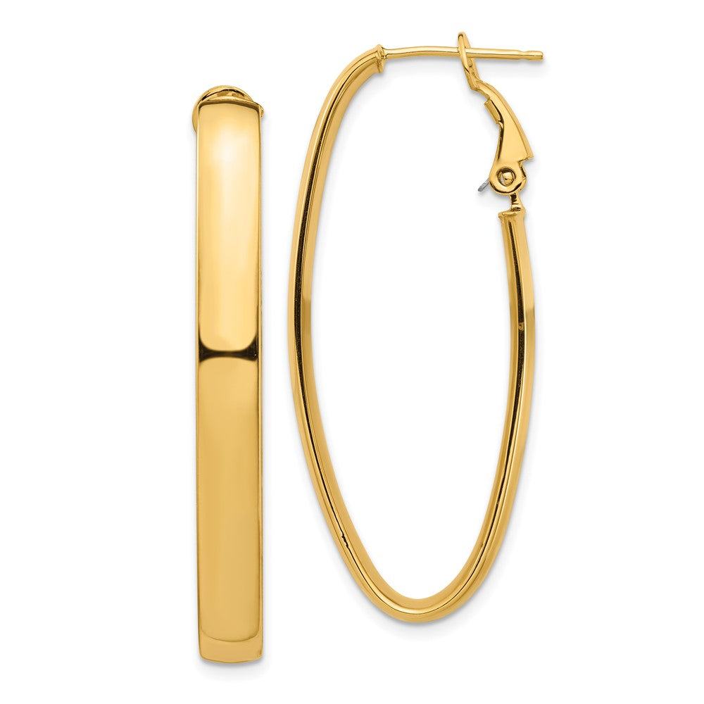 14k High Polished 5mm Omega Back Oval Hoop Earrings - 3