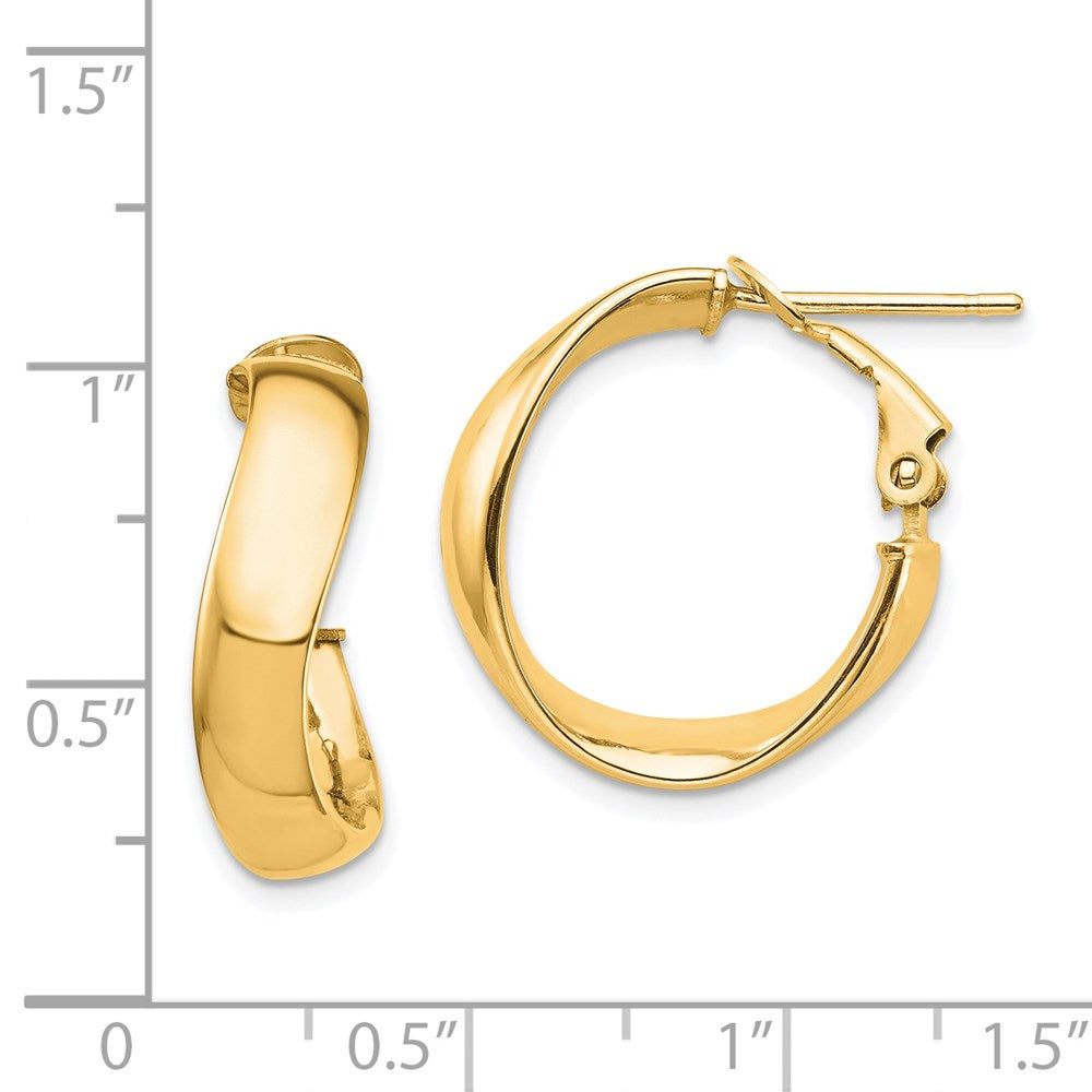 14k High Polished 5mm Wavy Omega Back Hoop Earrings