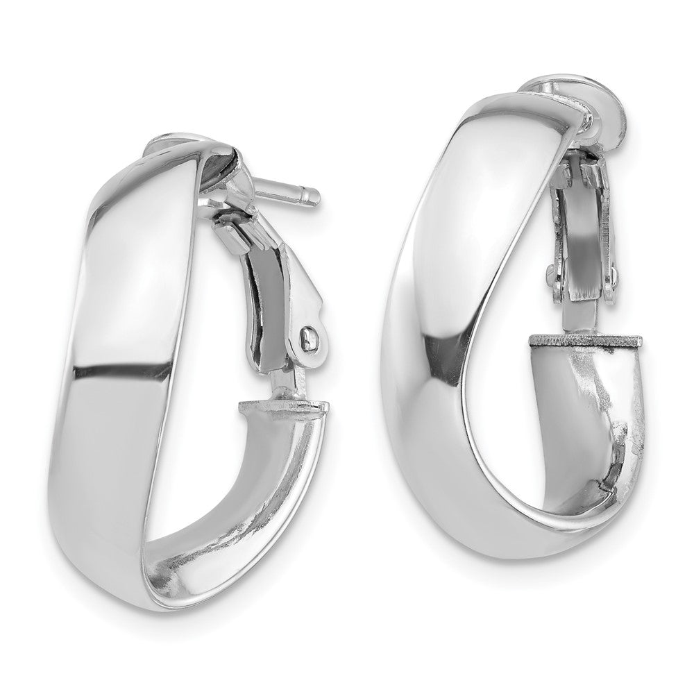 14k White Gold High Polished 5mm Wavy Omega Back Hoop Earrings