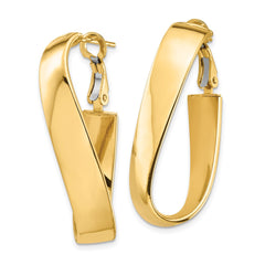 14k High Polished 7mm Wavy Oval Omega Back Hoop Earrings