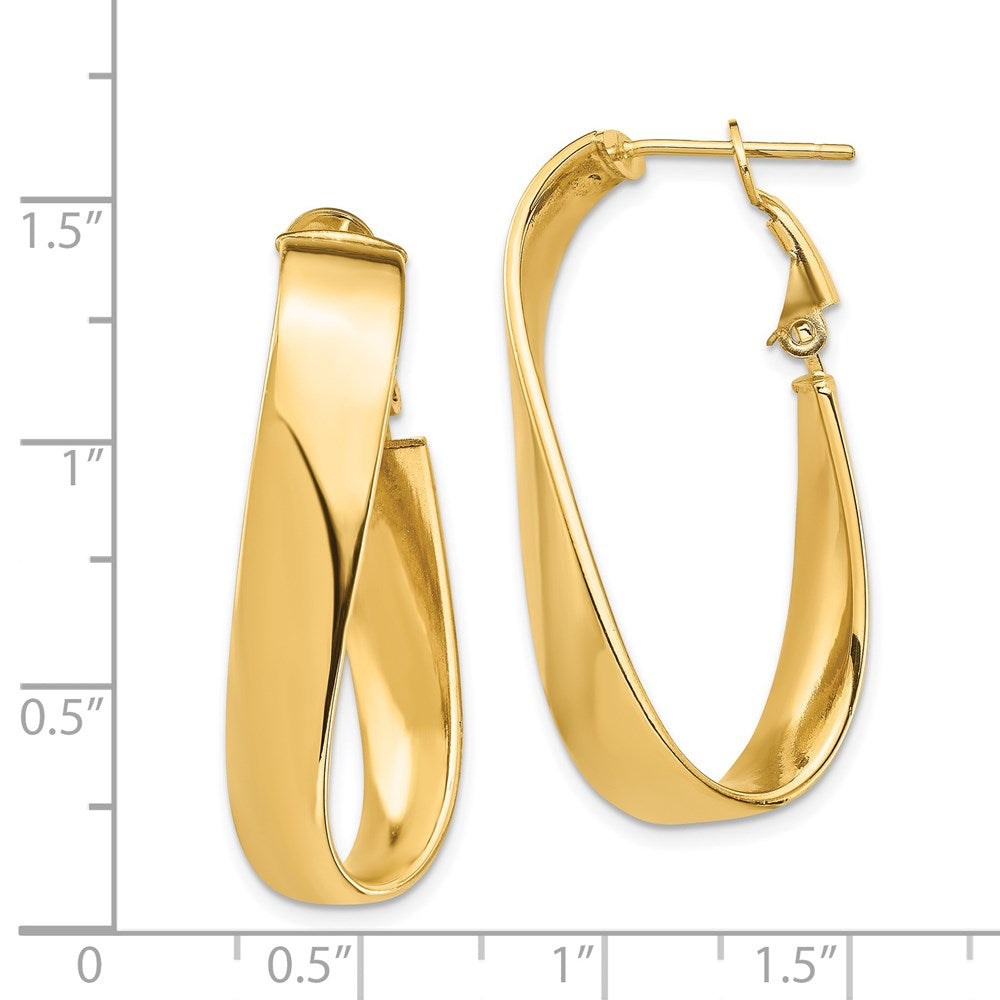 14k High Polished 7mm Wavy Oval Omega Back Hoop Earrings