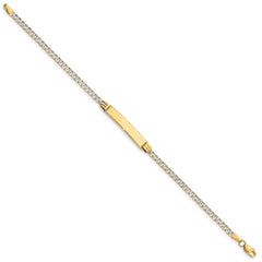 14k Polished with Rhodium Pavâ Solid Chain/Solid Plate Curb Link 25.5x5mm Plate 7 inch ID Bracelet