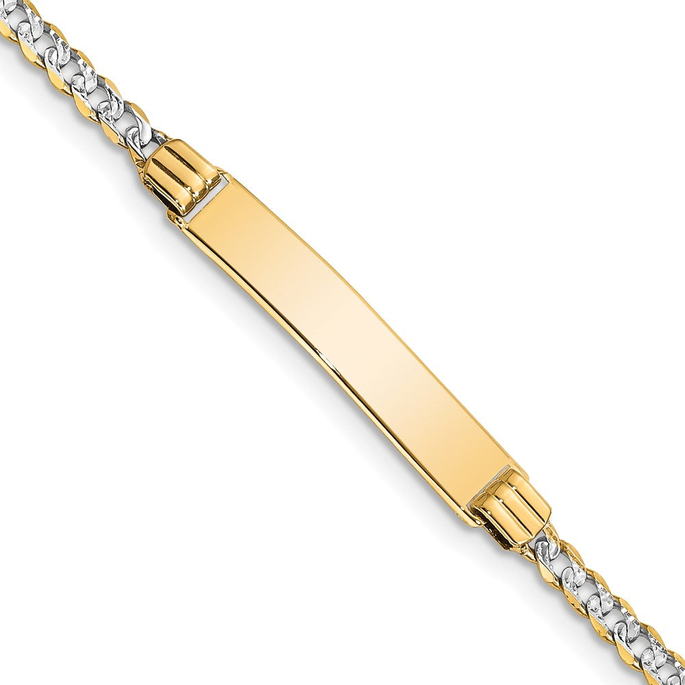 14k Polished with Rhodium Pavâ Solid Chain/Solid Plate Curb Link 25.5x5mm Plate 7 inch ID Bracelet