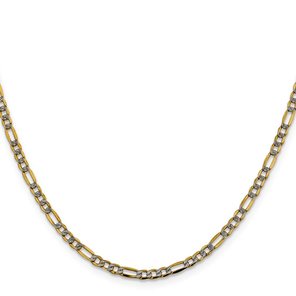 14K 18 inch 3.2mm Semi-Solid with Rhodium Pav‚ Figaro with Lobster Clasp Chain