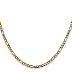 14K 16 inch 3.2mm Semi-Solid with Rhodium Pav‚ Figaro with Lobster Clasp Chain