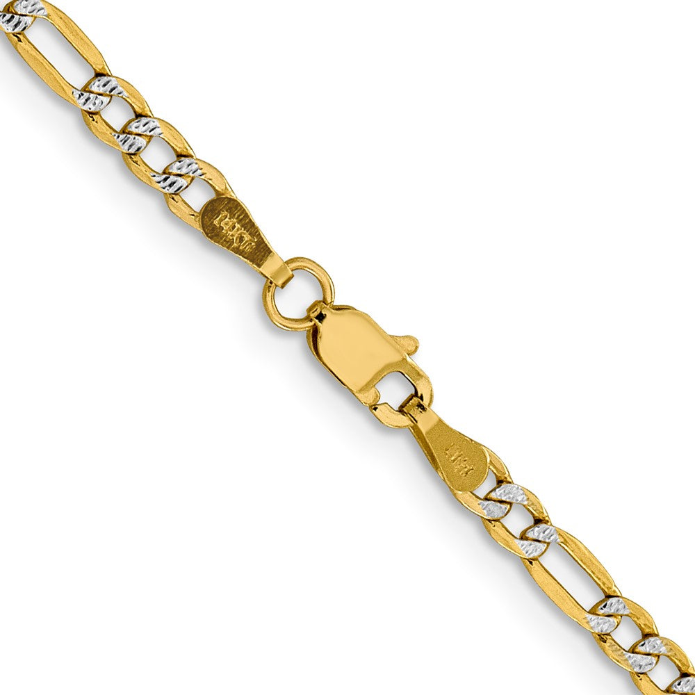 14K 16 inch 3.2mm Semi-Solid with Rhodium Pav‚ Figaro with Lobster Clasp Chain