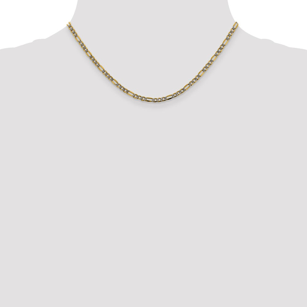 14K 16 inch 3.2mm Semi-Solid with Rhodium Pav‚ Figaro with Lobster Clasp Chain