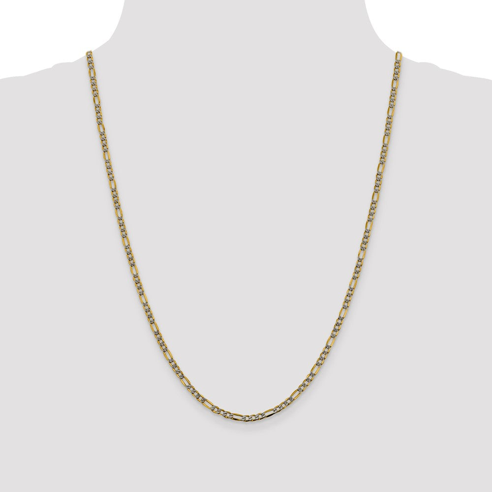 14K 24 inch 3.2mm Semi-Solid with Rhodium Pav‚ Figaro with Lobster Clasp Chain