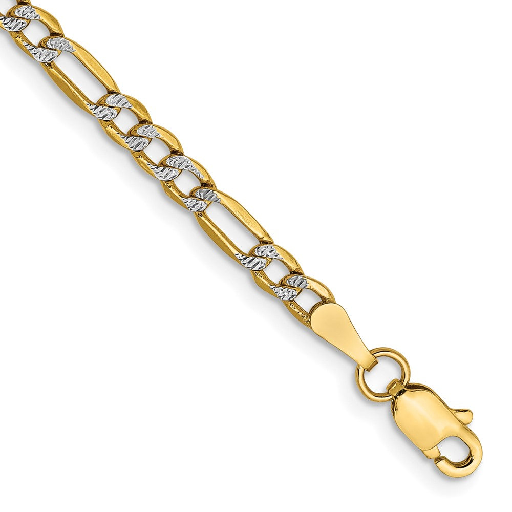 14k 3.2mm Semi-solid withRhodium Pavâ Figaro Chain