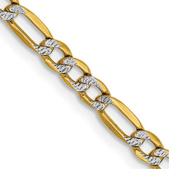 14K 16 inch 3.2mm Semi-Solid with Rhodium Pavâ Figaro with Lobster Clasp Chain