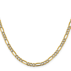 14K 18 inch 3.9mm Semi-Solid with Rhodium Pav‚ Figaro with Lobster Clasp Chain