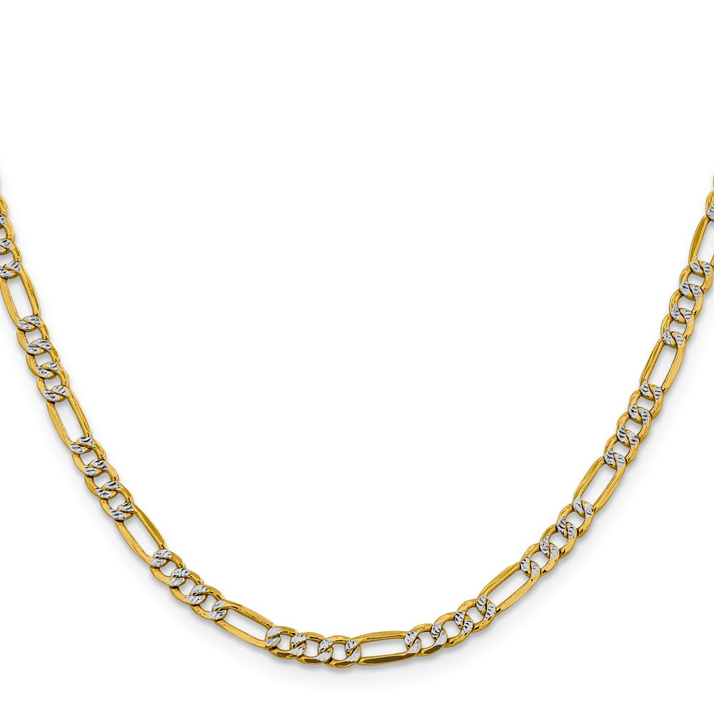 14K 20 inch 3.9mm Semi-Solid with Rhodium Pav‚ Figaro with Lobster Clasp Chain