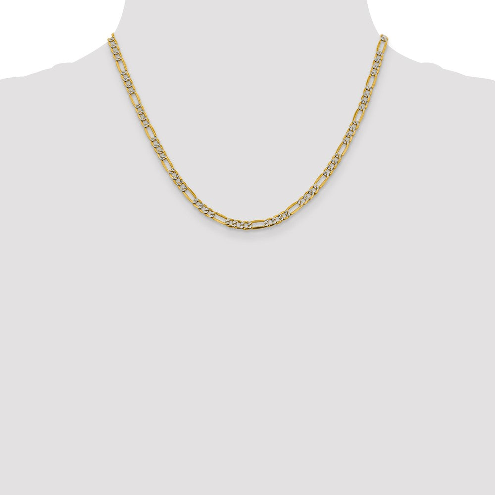 14K 18 inch 3.9mm Semi-Solid with Rhodium Pav‚ Figaro with Lobster Clasp Chain