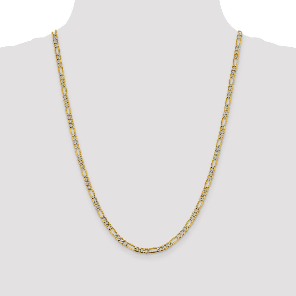 14K 24 inch 3.9mm Semi-Solid with Rhodium Pav‚ Figaro with Lobster Clasp Chain