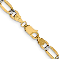 14K 26 inch 5.25mm Semi-Solid with Rhodium Pavâ Figaro with Lobster Clasp Chain