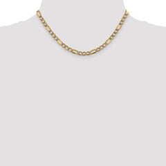 14K 16 inch 5.25mm Semi-Solid with Rhodium Pav‚ Figaro with Lobster Clasp Chain