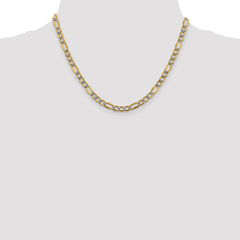 14K 18 inch 5.25mm Semi-Solid with Rhodium Pavâ Figaro with Lobster Clasp Chain
