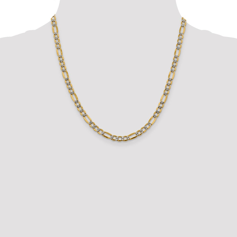 14K 20 inch 5.25mm Semi-Solid with Rhodium Pav‚ Figaro with Lobster Clasp Chain