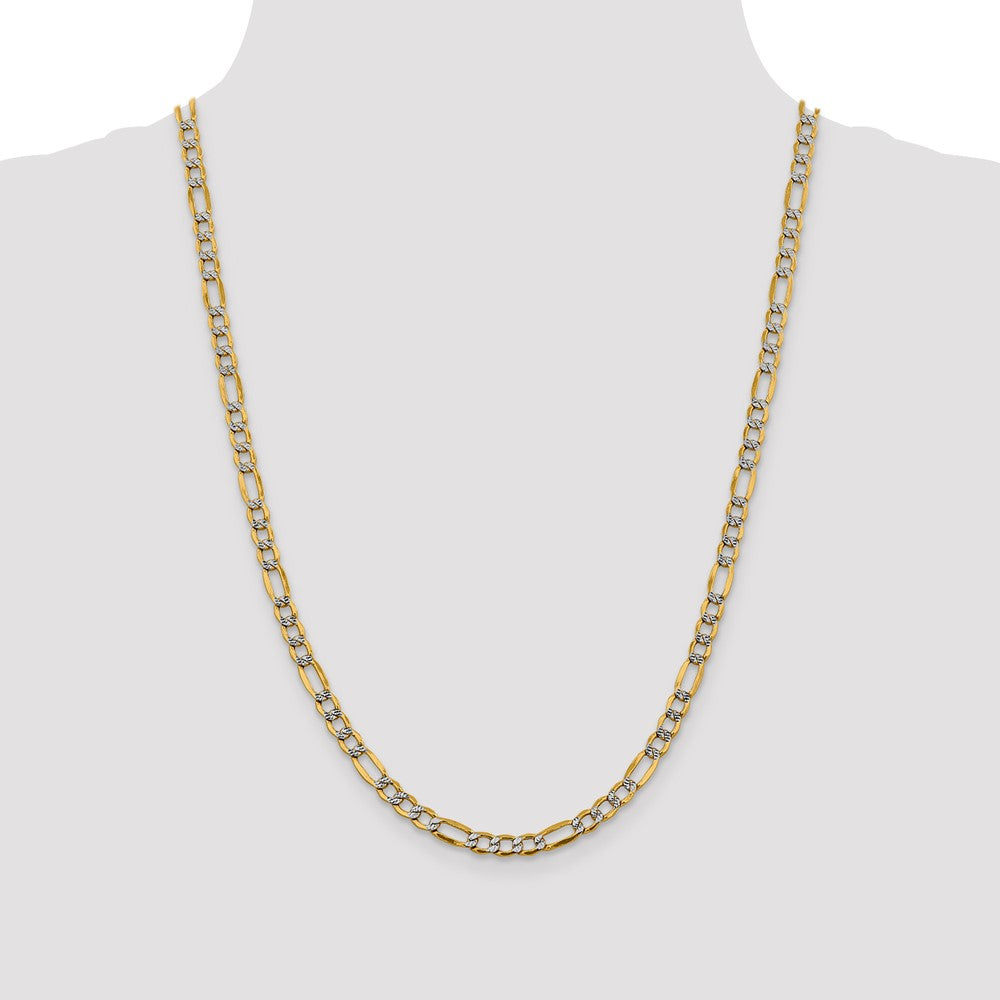 14K 24 inch 5.25mm Semi-Solid with Rhodium Pav‚ Figaro with Lobster Clasp Chain