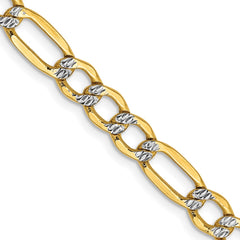 14K 26 inch 5.25mm Semi-Solid with Rhodium Pavâ Figaro with Lobster Clasp Chain