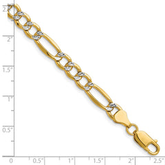 14k 6.5mm Semi-solid with Rhodium Pavâ Figaro Chain - 6