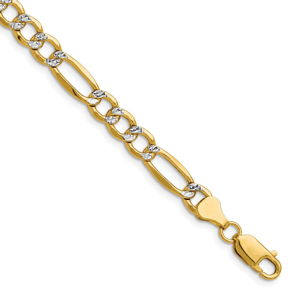 14k 6.5mm Semi-solid with Rhodium Pavâ Figaro Chain - 7