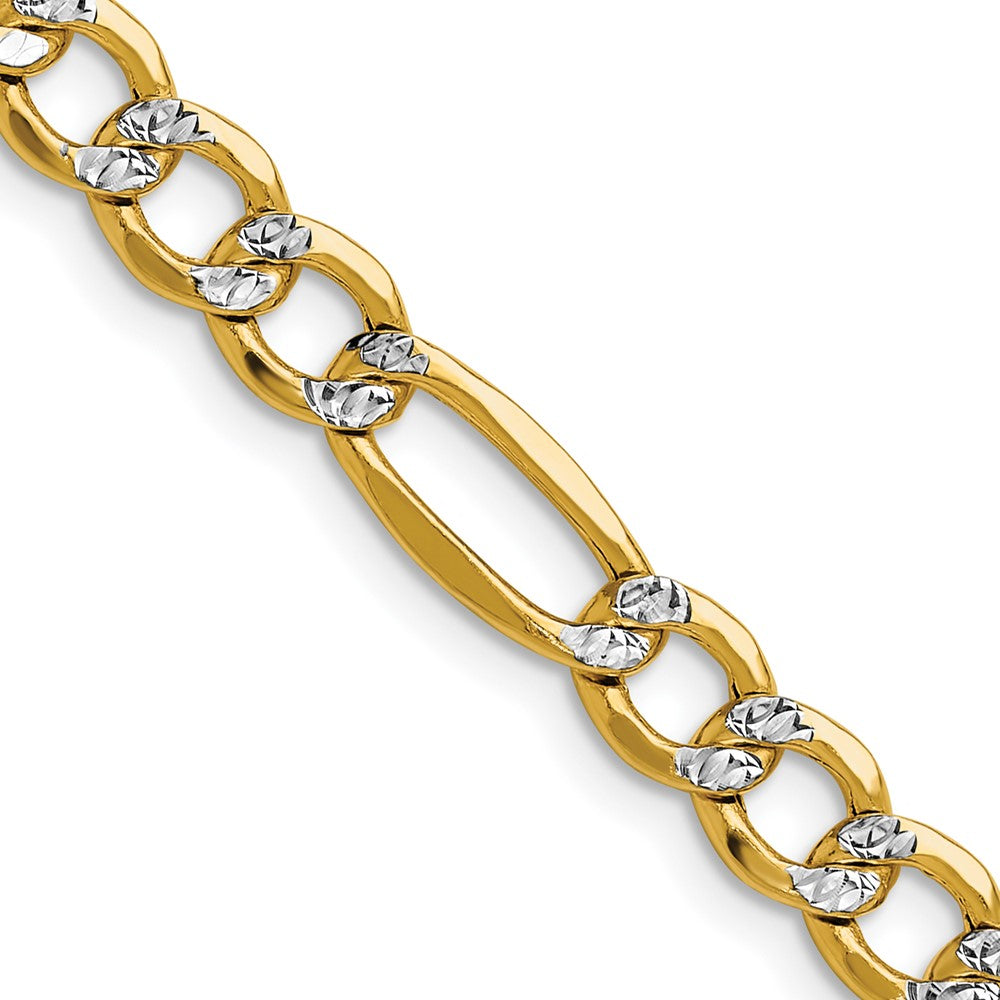 14k 6.5mm Semi-solid with Rhodium Pavâ Figaro Chain - 5