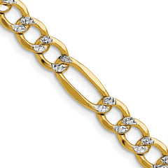 14k 6.5mm Semi-solid with Rhodium Pavâ Figaro Chain - 5