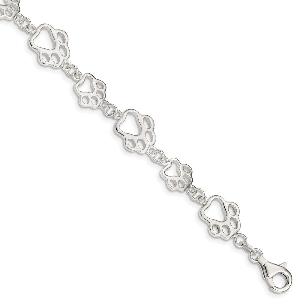 Sterling Silver Polished Paw Print Bracelet - 2
