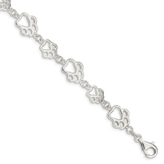 Sterling Silver Polished Paw Print Bracelet - 2