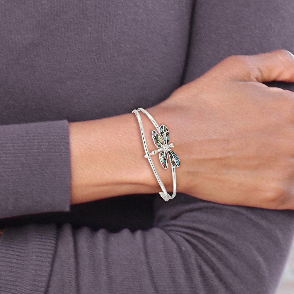 Sterling Silver Abalone Dragonfly Bangle Bracelet