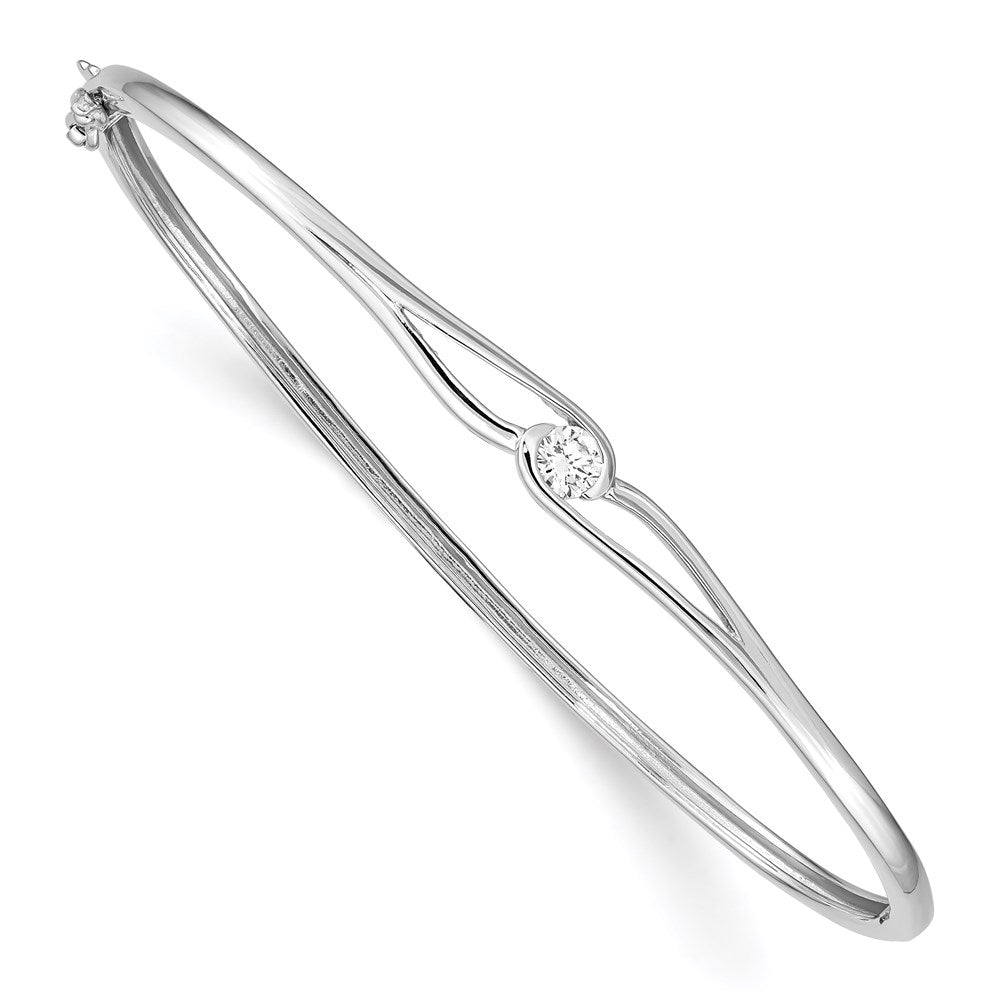 Sterling Silver Rhodium-plated CZ Hinged Bangle - 2