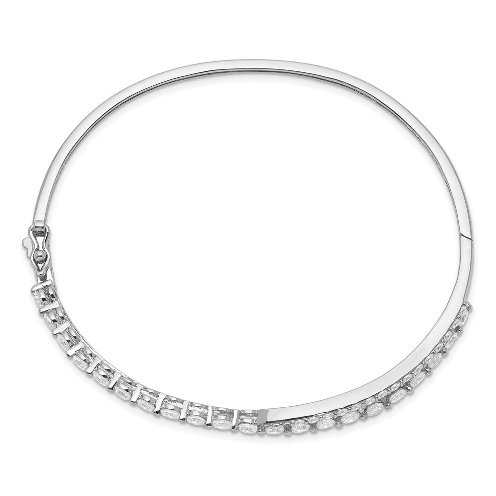 Sterling Silver Rhodium-plated Criss Cross CZ Hinged Bangle