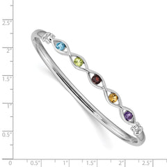 Sterling Silver Rhodium-plated Multi-gemstone Hinged Bangle