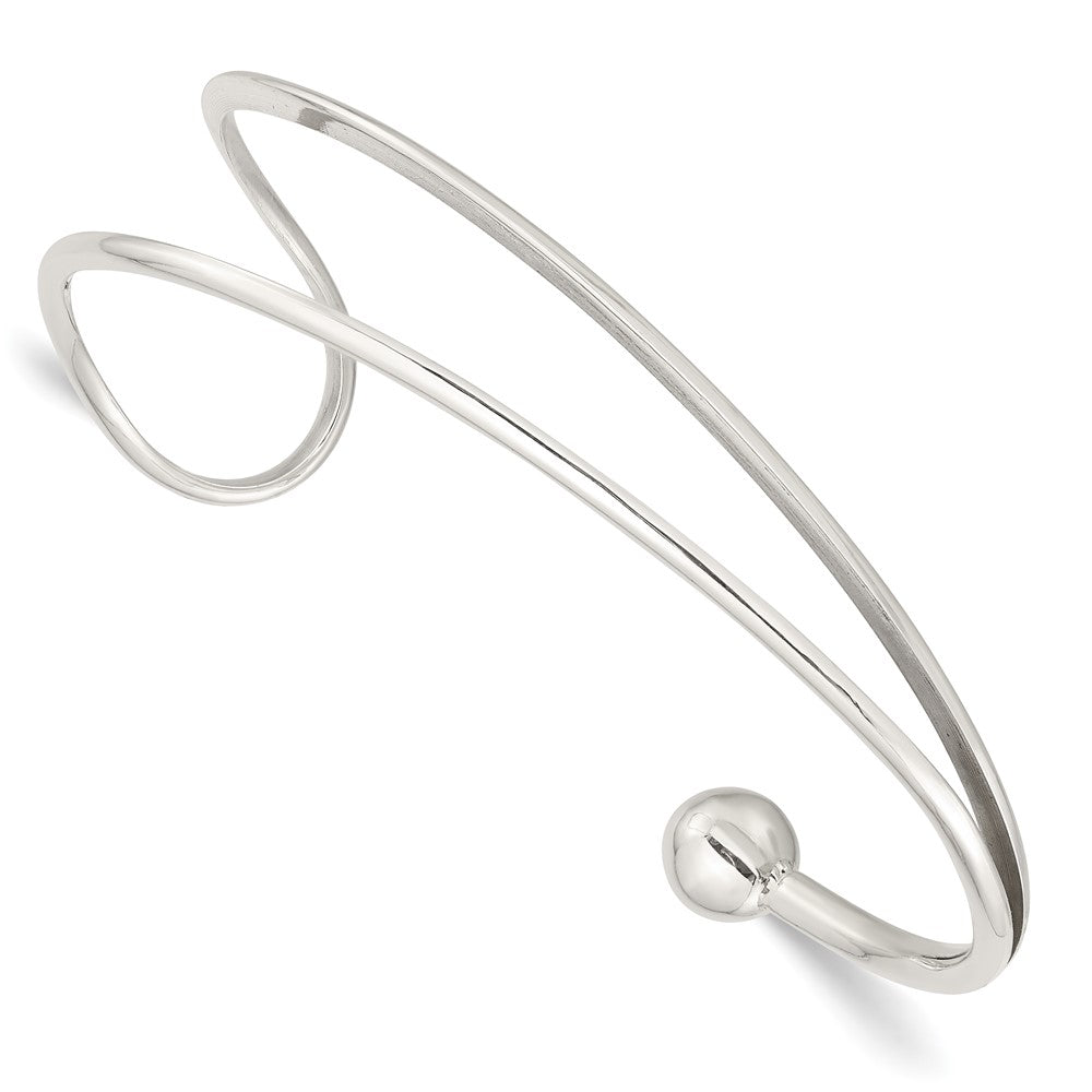 Sterling Silver Polished Loop & Ball Cuff Bangle