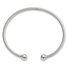 Sterling Silver Polished Twisted w/1 Thread Ball Cuff Bangle