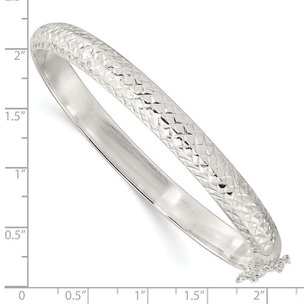 Sterling Silver Rhodium-plated Polished and D/C 7.00mm Hinged  Bangle