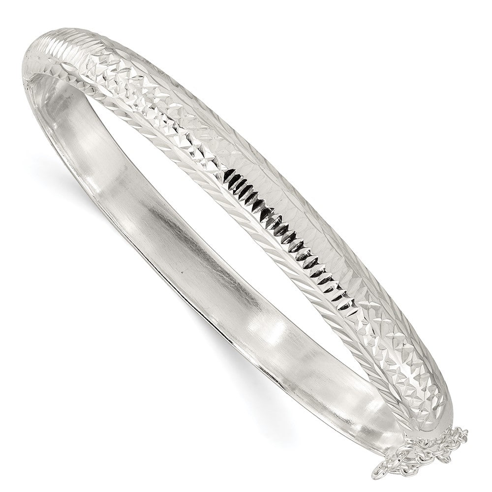 Sterling Silver Polished and D/C 7.25mm Hinged  Bangle - 2