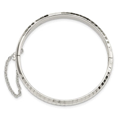 Sterling Silver Rhodium-plated Polished & Diamond-cut 5mm with Safety Clasp Hinged Children's Bangle - 4