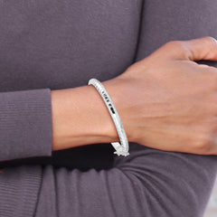 Sterling Silver Rhodium-plated Polished & Diamond-cut 5mm with Safety Clasp Hinged Children's Bangle - 4