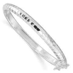 Sterling Silver Rhodium-plated Polished & Diamond-cut 5mm with Safety Clasp Hinged Children's Bangle - 4