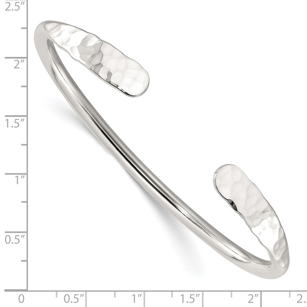 Sterling Silver Polished with Hammered Ends Cuff Bangle