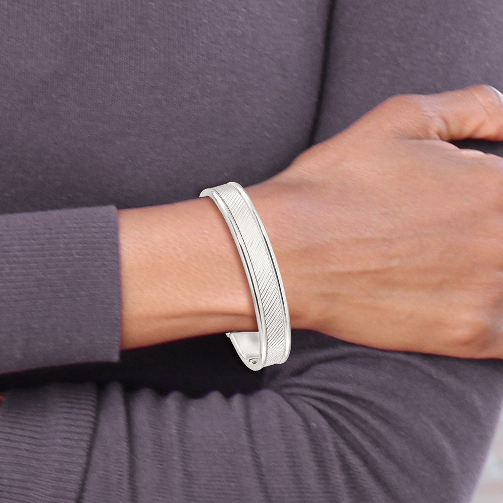 Sterling Silver Polished Textured Cuff Bangle Bracelet