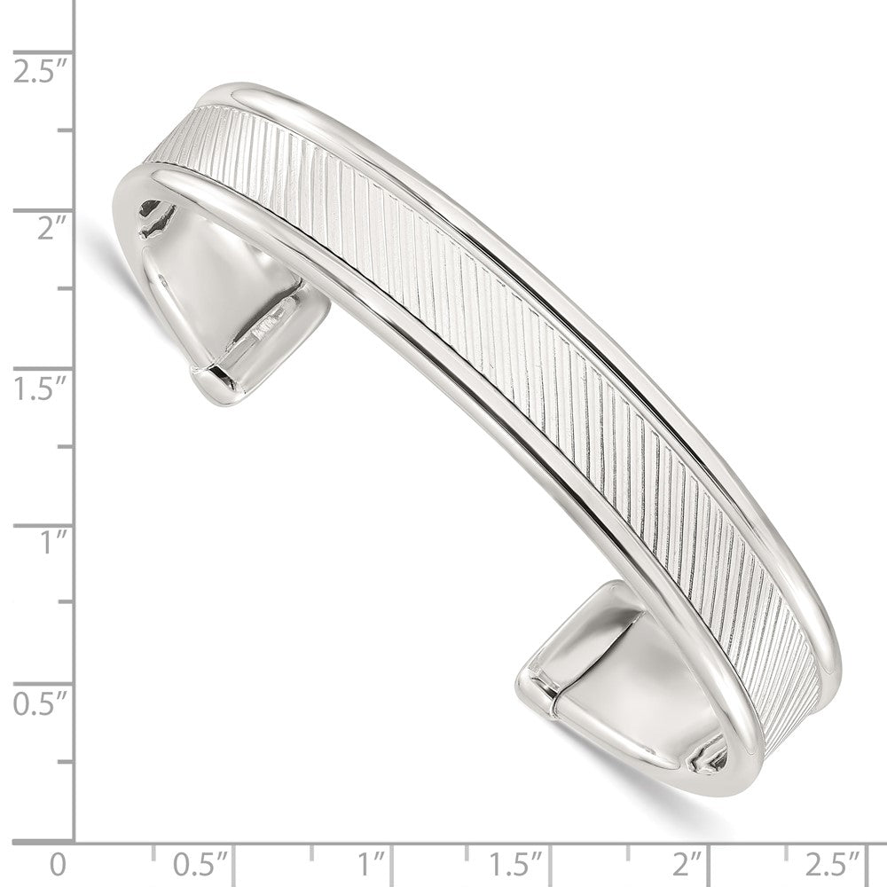 Sterling Silver Polished Textured Cuff Bangle Bracelet